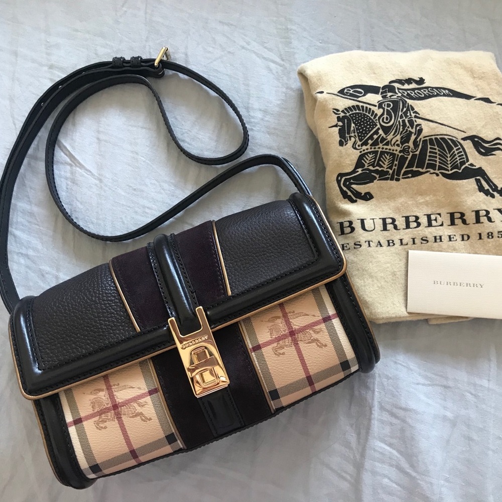 Burberry Haymarket Check Crossbody with Leather